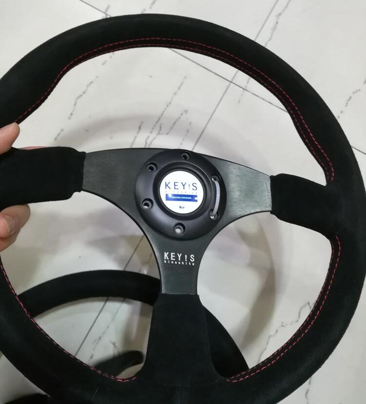 改装方向盘加厚磨砂小凹方向盘14寸方向盘宽架改装磨砂翻皮方向盘