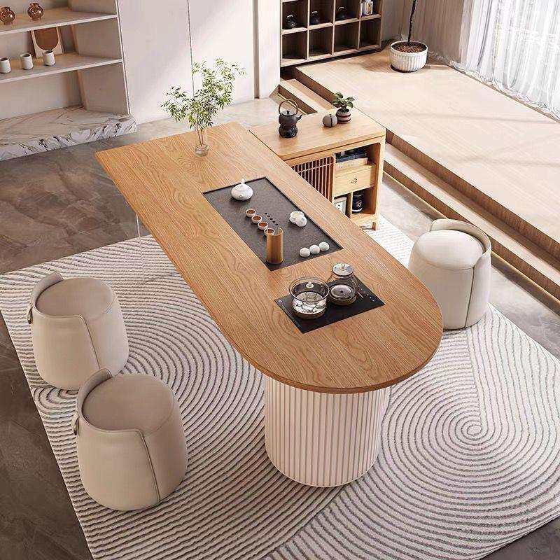 阳台茶桌椅组合家用轻奢茶台奶油风实木原木亚克力茶桌一体一整套