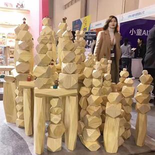 幼儿园叠石大型户外建构积木建构区大块拼装儿童原木色石头220块