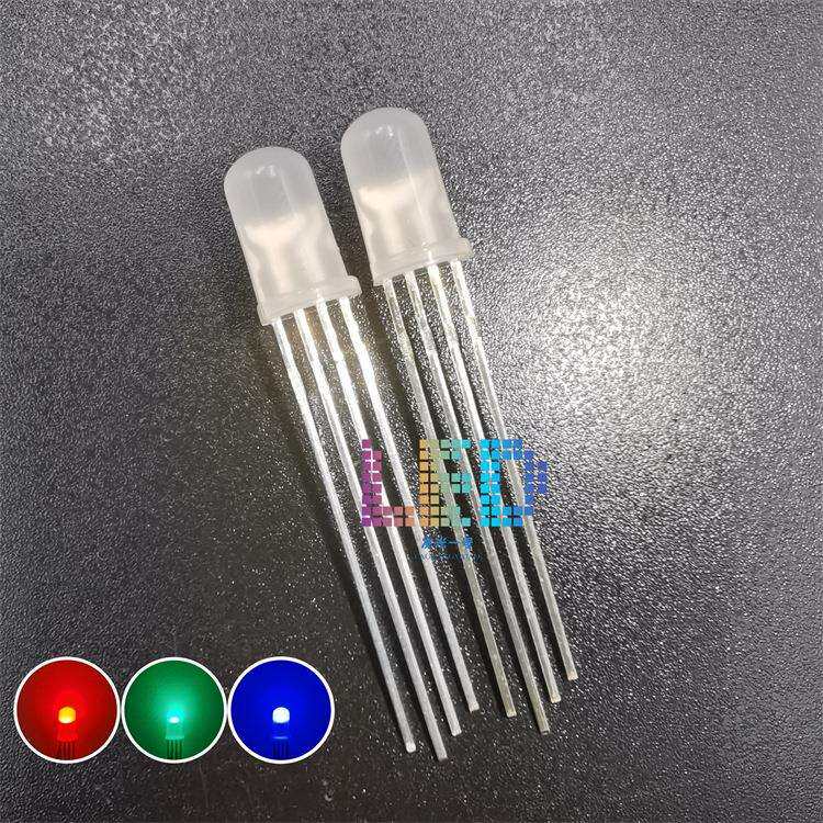 F5雾状全彩红蓝绿三色共阳阴5MM圆头散光RGB四脚LED发光插件灯珠