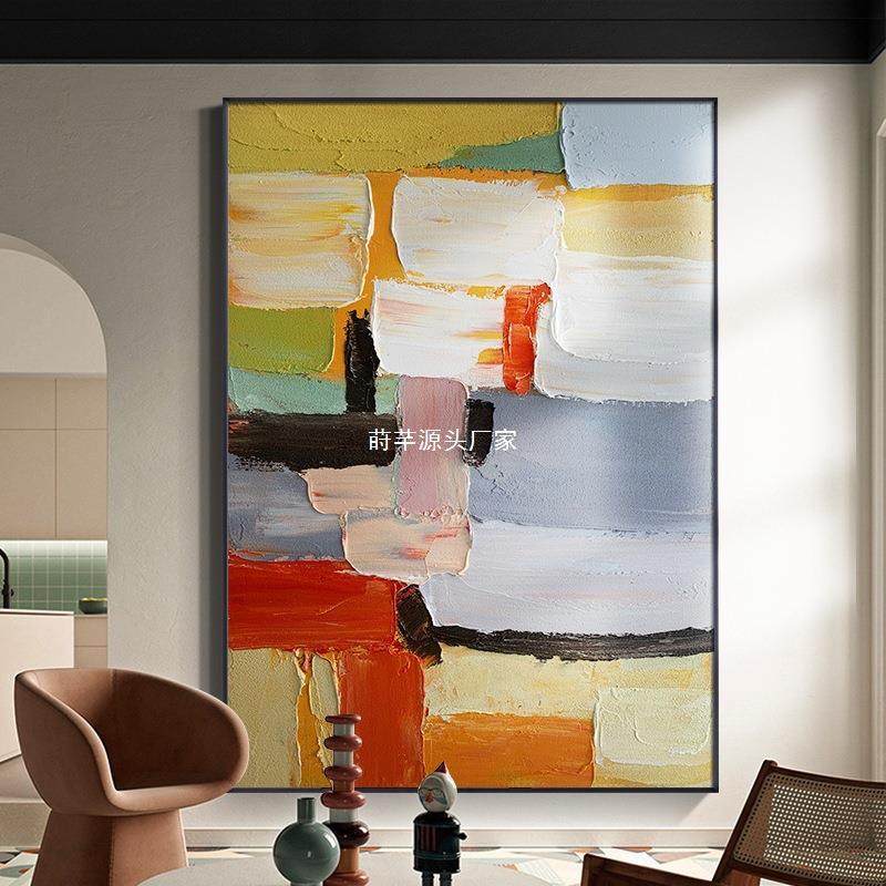 大芬村油画客厅色块抽象挂画现代肌理玄关过道挂画沙发背景落地画