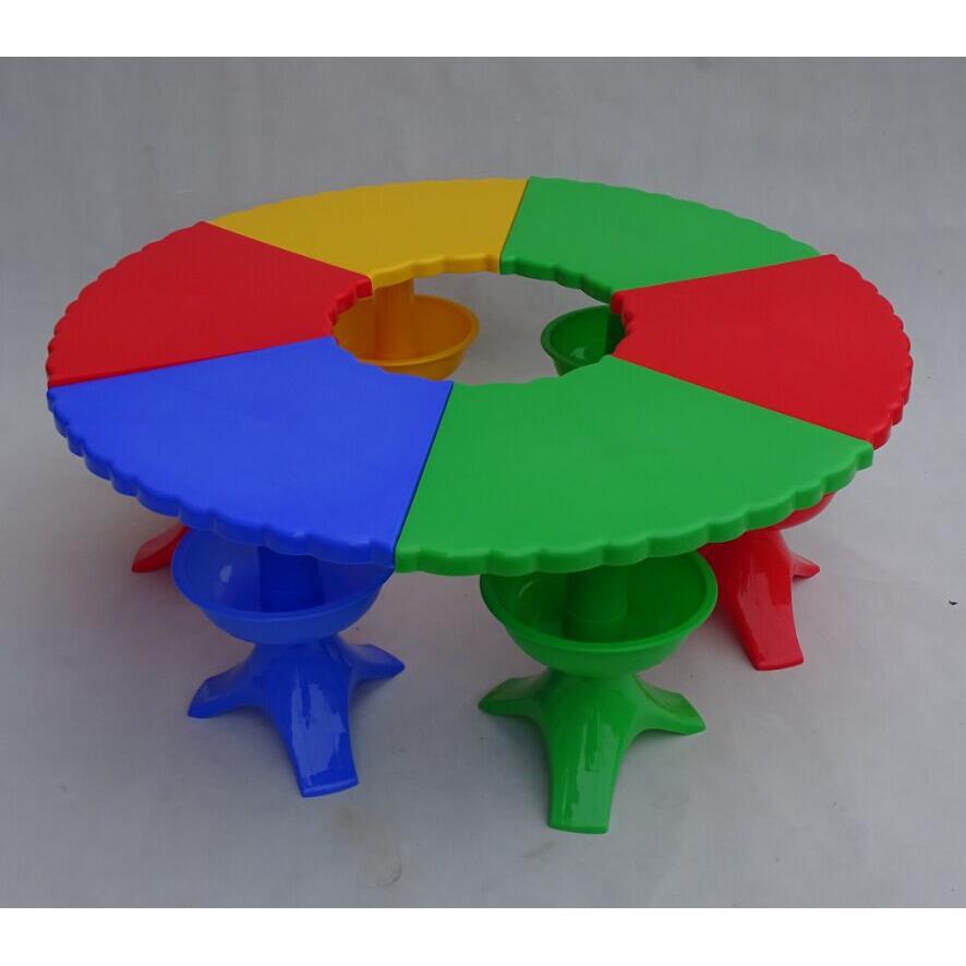 新款六人儿童桌椅/圆形塑料桌/幼儿园桌子/扇形桌椅/宝贝拼搭桌