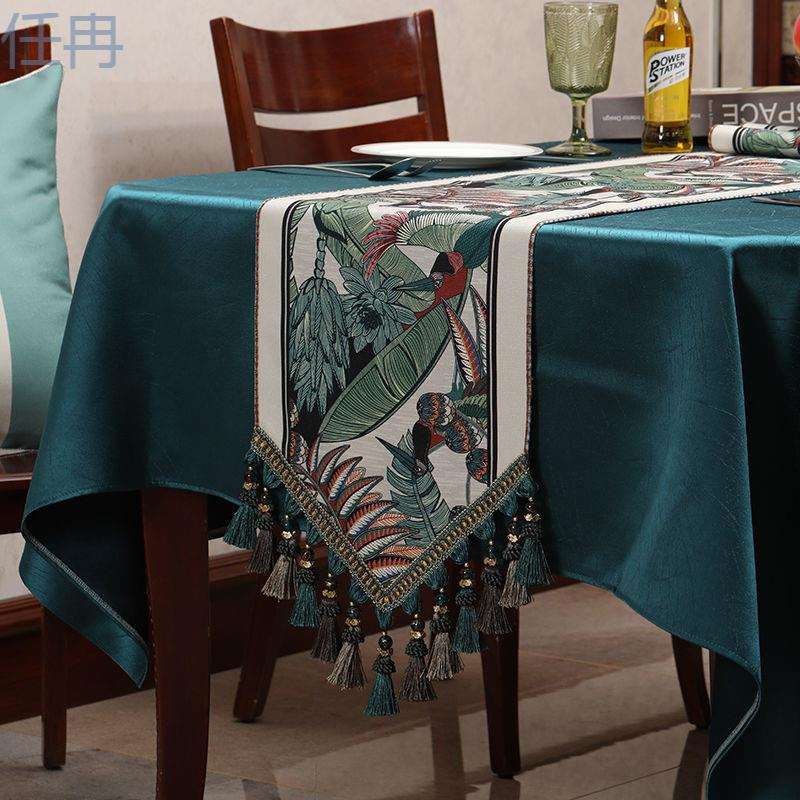 xKW新款美式复古现代简约轻奢加厚桌旗茶桌餐桌长条桌布支持现做