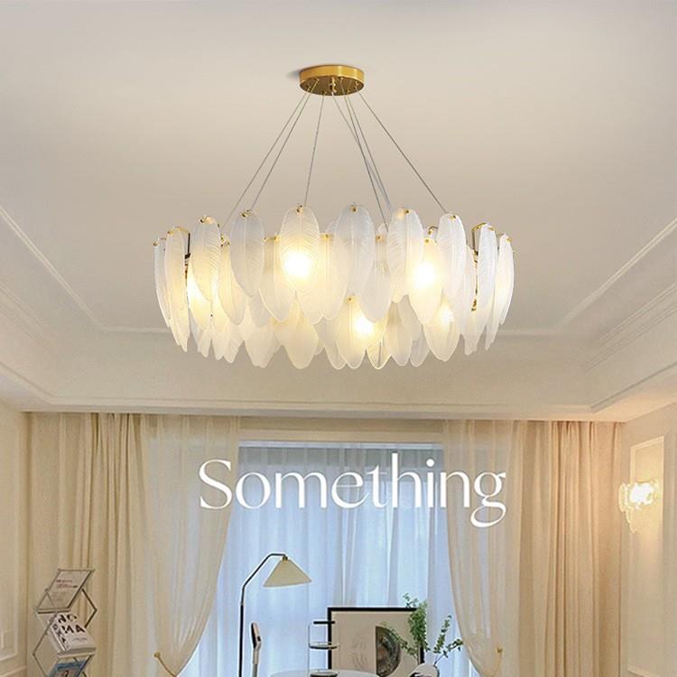 2024年新款意式法式轻奢客厅吊灯创意羽毛玻璃主卧室餐厅水晶灯具