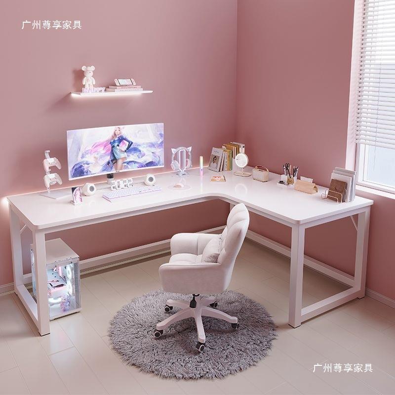 Jmo奶油转角书桌书架一体办公桌台式电脑桌拐角卧室家用学生桌子