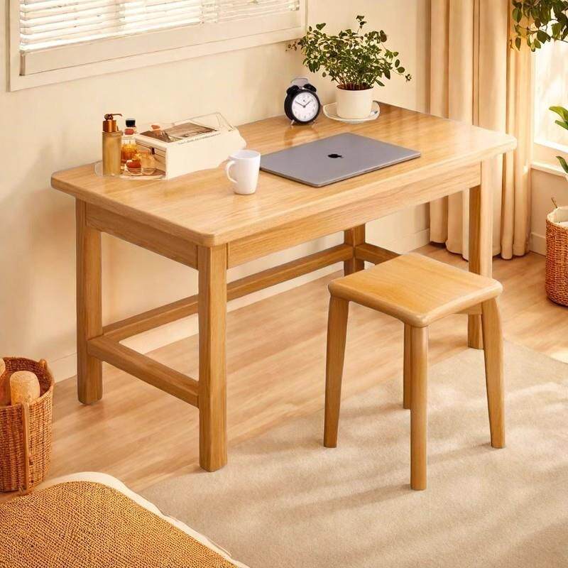 实木书桌家用台式学习写字桌卧室书桌书架一体桌简易办公桌电脑桌