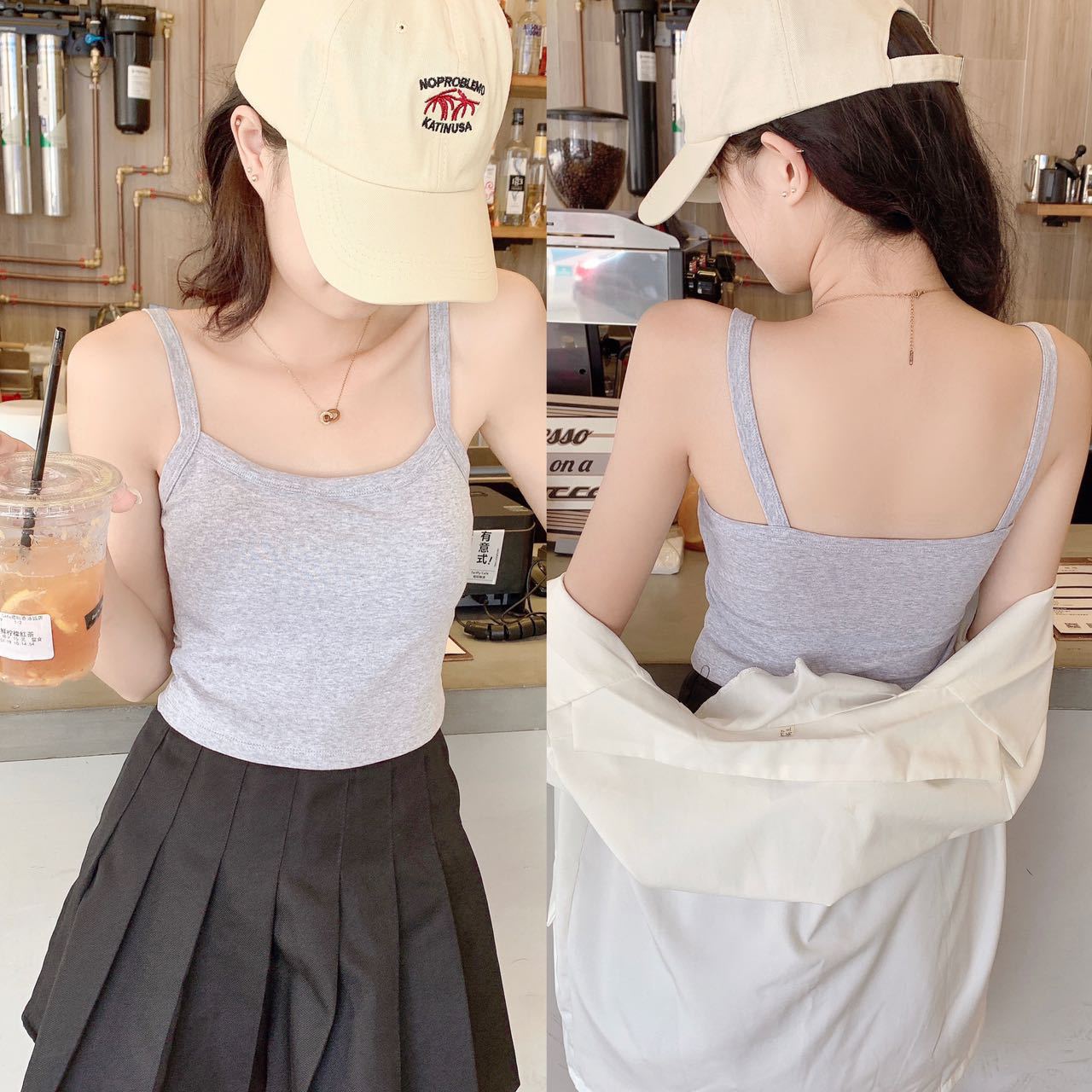 吊带背心女夏季内搭带胸垫一体文胸外穿白色长款纯棉美背打底上衣