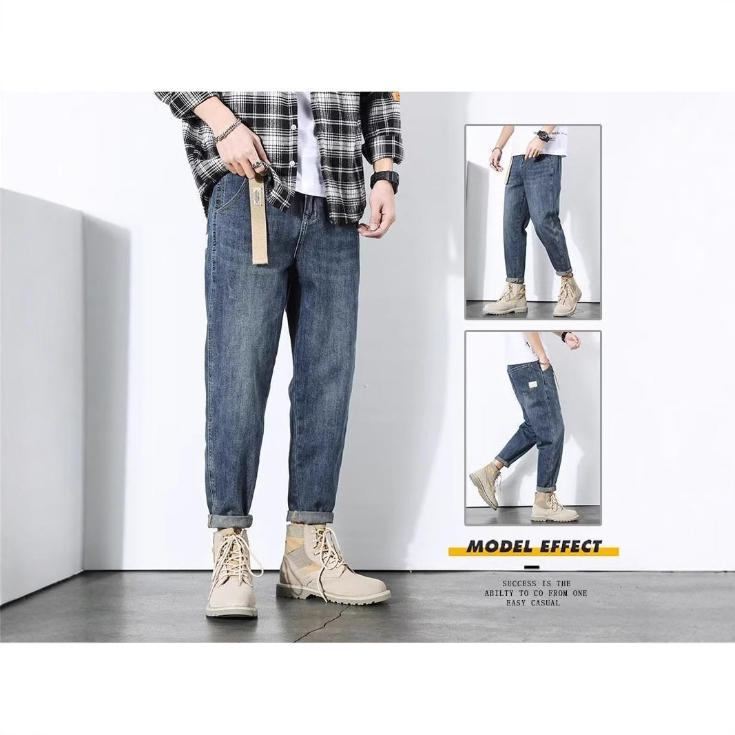 新款春秋牛仔裤男士男装宽松直筒潮牌夏季薄款休闲九分长裤子