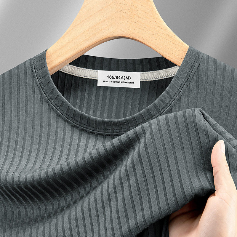 竖条纹提花冰丝短袖t恤男士2026夏季新款速干半袖体恤青年上衣薄