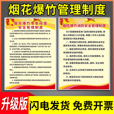 烟花爆竹制度牌烟花销售专卖点经营消防安全管理制度严禁烟火警示