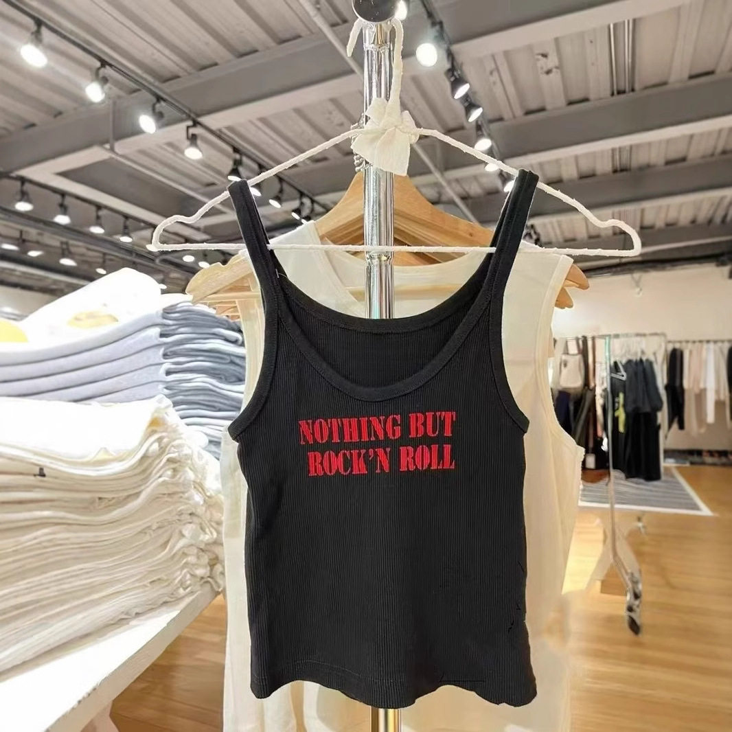 BM风美式复古NOTHING字母印花螺纹吊带背心女 bm辣妹高腰露脐上衣,女装/女士精品,背心吊带,淘宝优惠券,粉丝福利购,淘宝优惠卷