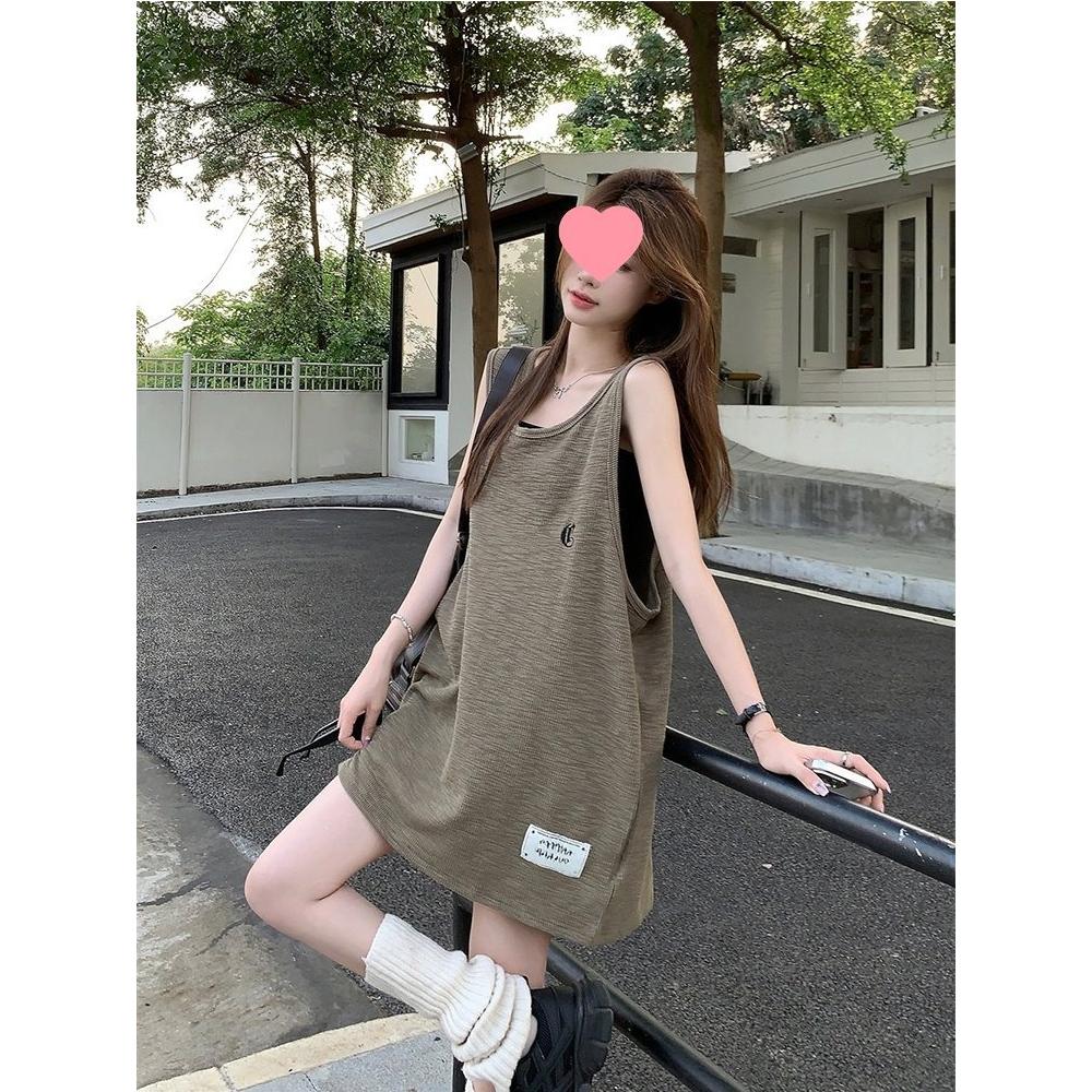 美式慵懒风外穿背心夏季新款复古宽松休闲中长款甜酷独特上衣女潮