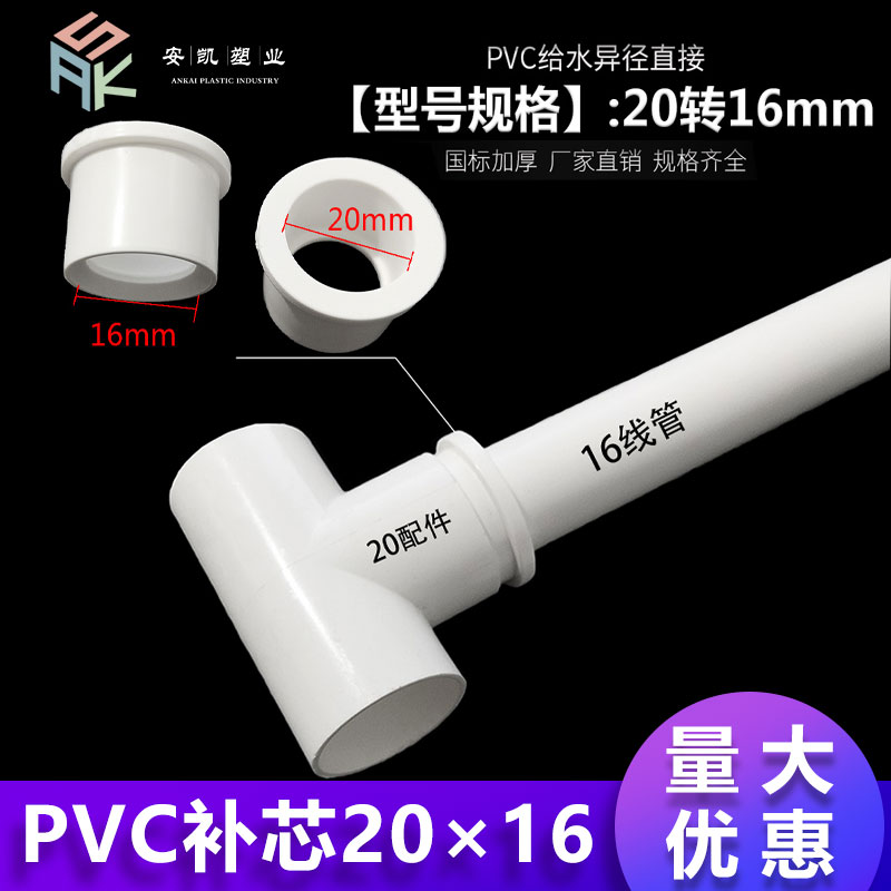 pvc给水管异径补芯变径圈16接头