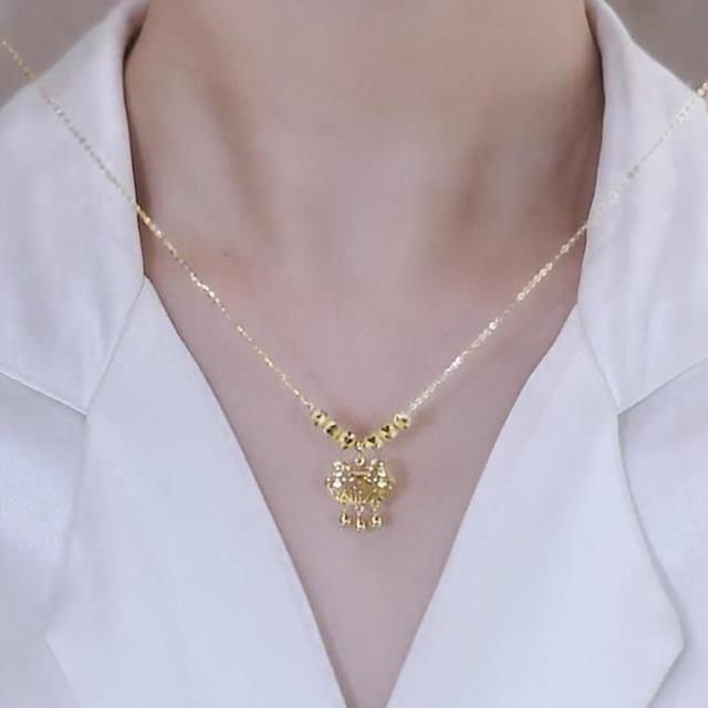 小众设计感珠珠如意平安锁项链女轻奢福字吊坠百搭锁骨链网红潮