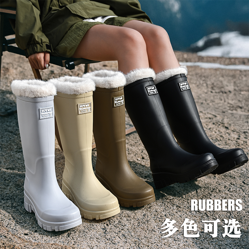 2025超新款雨鞋女款雨靴露营雪地靴中筒高筒胶鞋水鞋加绒防水防滑