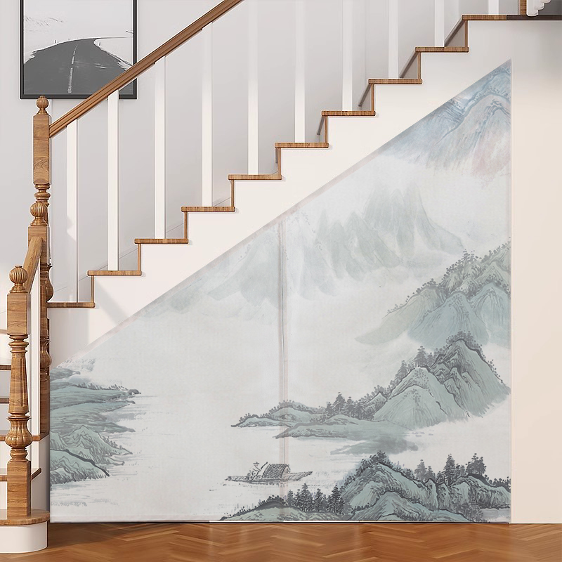 楼梯底下遮挡帘免打孔自粘式阁楼三角形杂物遮丑布商用魔术贴布帘