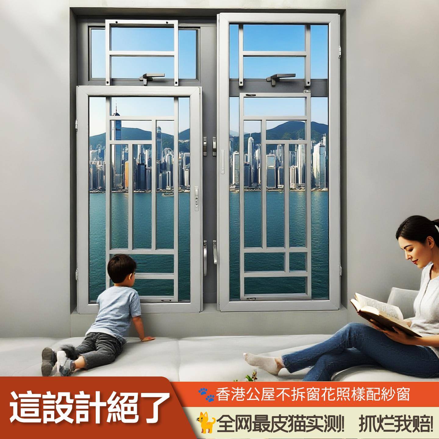 香港公租屋纱窗自装推拉铝合金易拆洗纱窗高清网防蚊虫隐形防猫窗