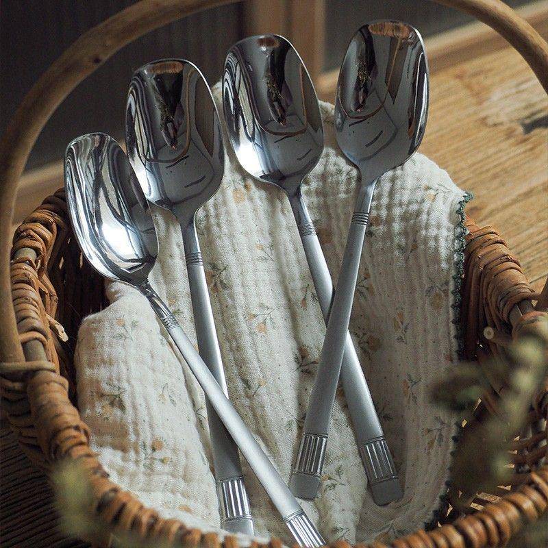 不锈钢勺子高颜值家用长柄汤勺喂饭勺调羹吃饭西瓜勺网红韩式长勺