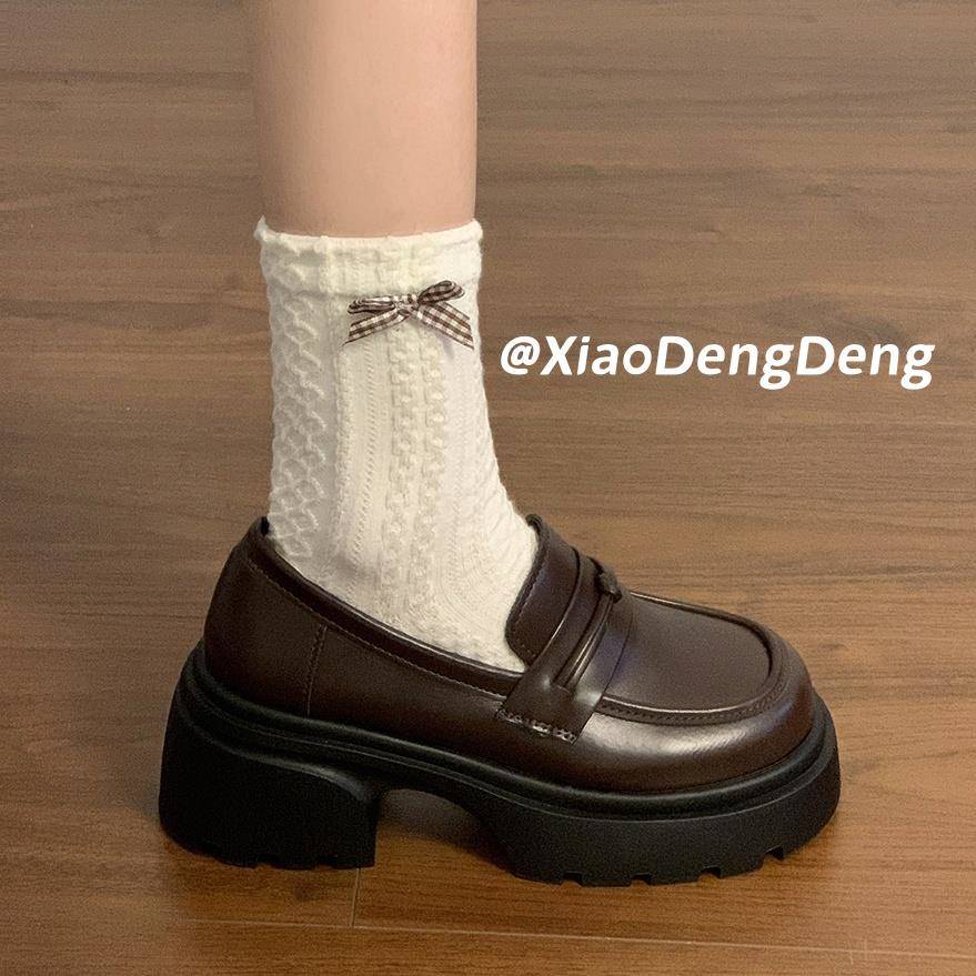 棕色覆古小皮鞋女2025春秋季新款英伦风粗跟厚底乐福配裙子日系jk