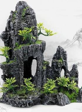 鱼缸造景石头假山天然树脂造景仿真石头用品龟鱼缸装饰水族箱