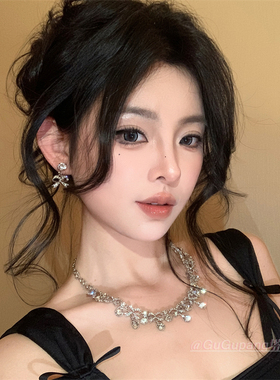 闪钻水滴流苏项链耳环套装