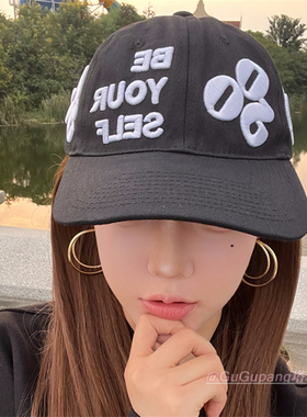 美式黑色字母棒球帽女