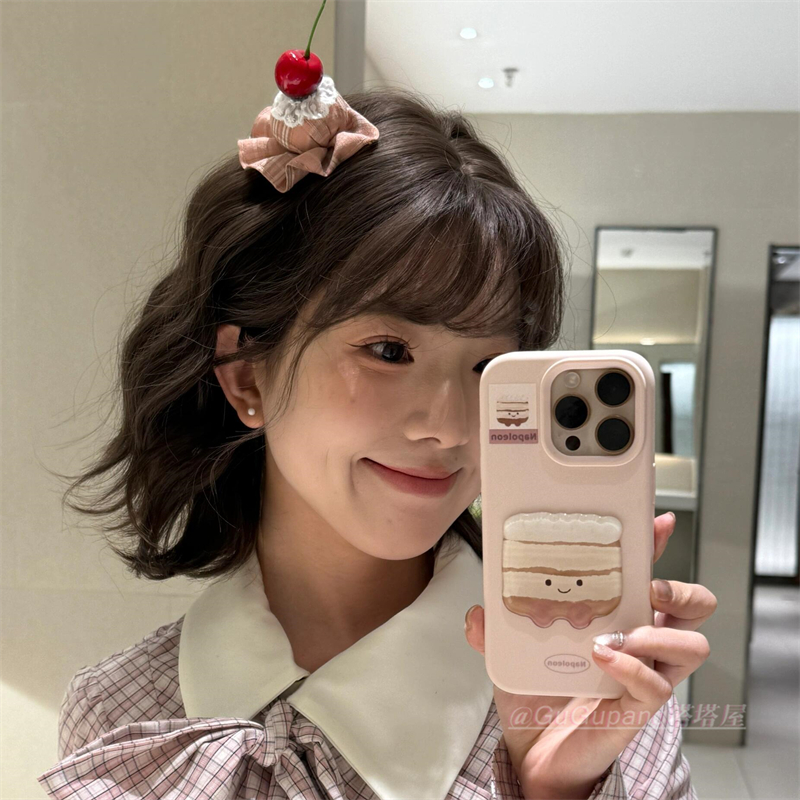 可爱粉色格纹樱桃小蛋糕发夹