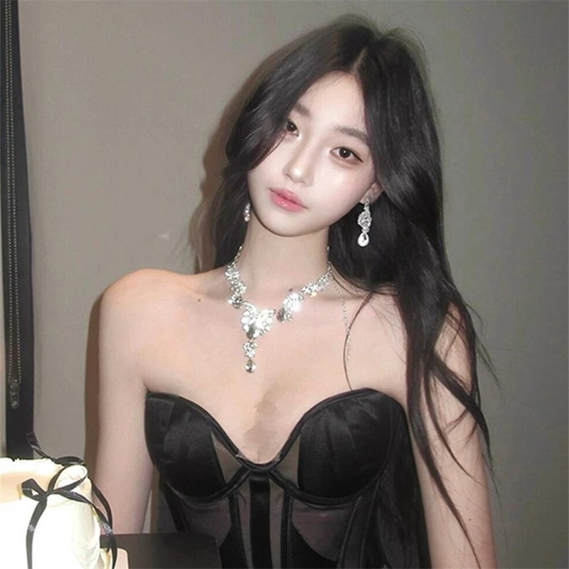 公主水滴流苏闪钻项链耳环套装