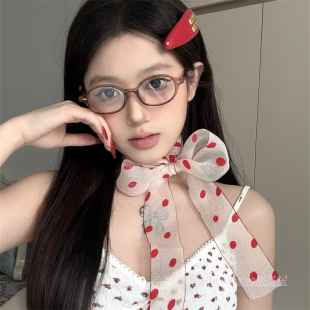 小众设计领巾 韩系红色波点蕾丝飘带丝巾甜美少女感芭蕾风围巾夏季