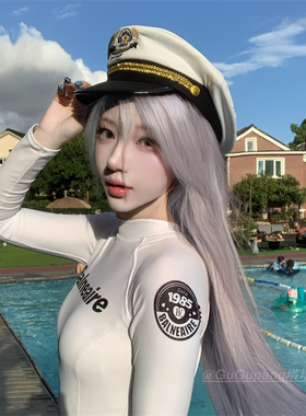 复古英伦风白色刺绣水手帽
