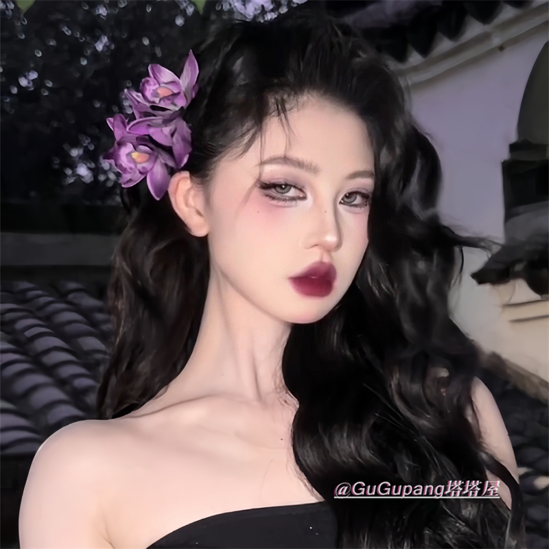 新中式性感辣妹紫色花朵发夹纯欲