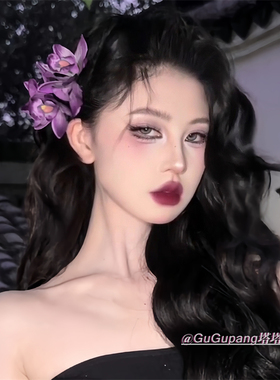 新中式性感辣妹紫色花朵发夹超纯欲氛围感蕙兰花发卡拍照头花发饰