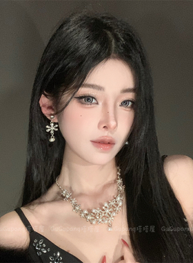 贵气轻奢满钻珍珠项链耳环