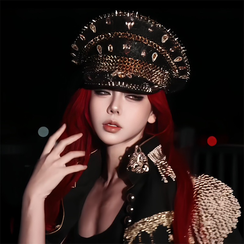 少女暴君亮片镶钻海军帽欧美辣妹特工感穿搭cos船长帽子水手帽女