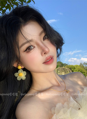 春天多巴胺黄色花朵耳环