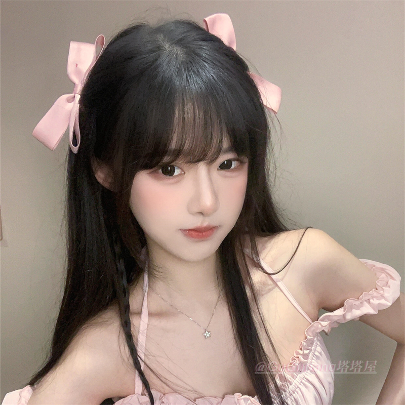 甜美少女粉色蝴蝶结发夹