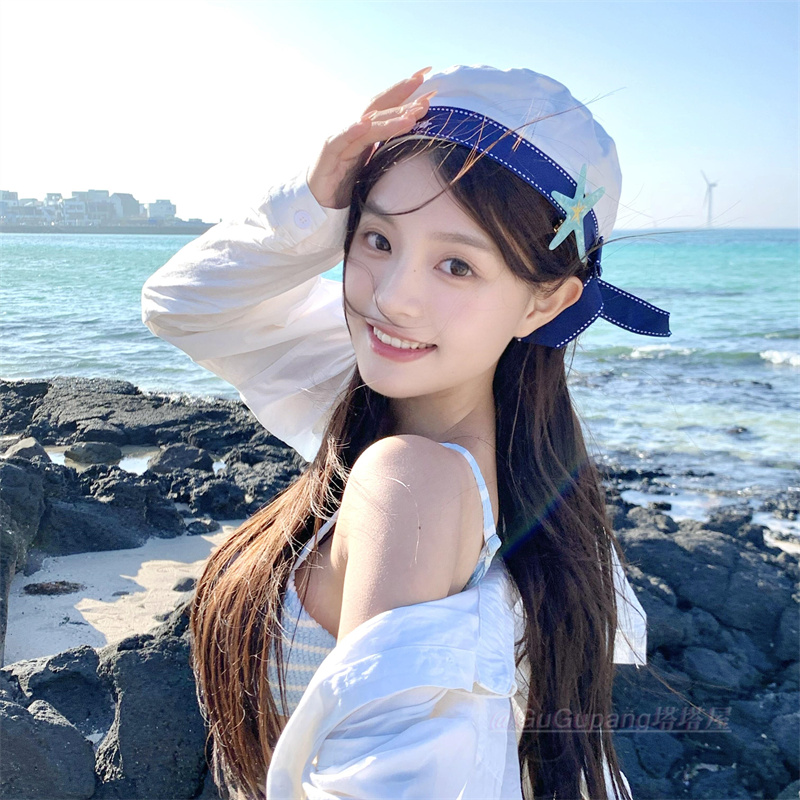 日系可爱蝴蝶结水手海军帽子女夏字母刺绣jk制服cos拍照画家帽潮