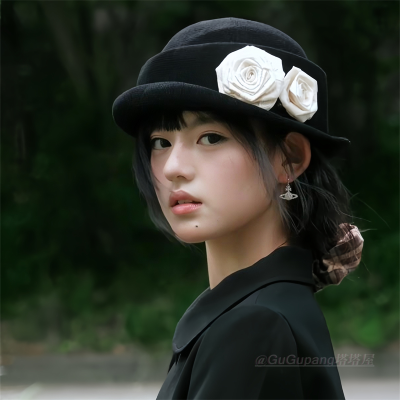 法式优雅山茶花卷边礼帽
