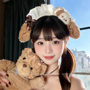 可爱棕色小狗耳朵发箍日系甜美蝴蝶结女仆头箍Lolita洛丽塔发饰品