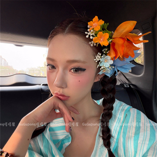 热浪曼谷百合花发夹子夏日波西米亚海边度假风花朵侧边夹头花发饰