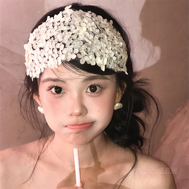 手工白色花瓣半花环额饰