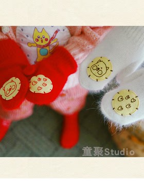 7折现韩国amber儿童针织毛线手套男女童羊毛连指保暖白色冬季代购