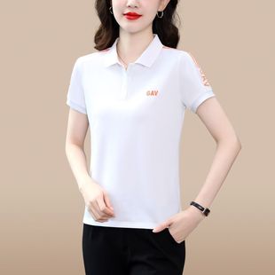 宽松休闲中年妈妈POLO衫 夏季 t恤女翻领大码 新款 纯色运动上衣 短袖