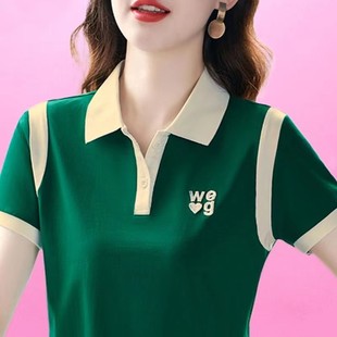 运动时尚 妈妈夏装 翻领polo领体恤衫 t恤短袖 洋气上衣 女2024年新款