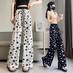 慵懒风波点休闲裤 薄款 胖MM大码 女夏季 高腰宽松显瘦凉凉裤 阔腿裤