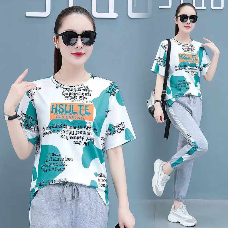 2026新款网红迷彩透气洋气百搭女夏季休闲运动服套装速干跑步服