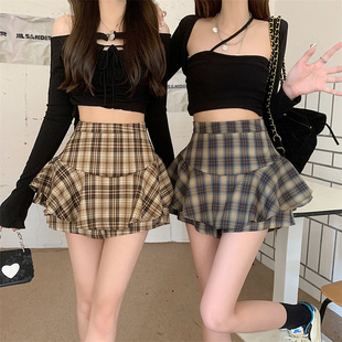 高腰显瘦裤 纯欲甜美少女格纹夏新款 裙春秋显腿长小个子