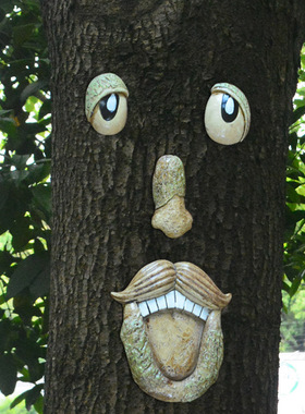 跨境新款复活节装饰树皮脸树脸怪五官摆件户外创意装饰树脂工艺品