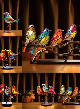 新款金属铁艺3D立体彩色百花小鸟摆件五颜六色的鸟类装饰礼 品现