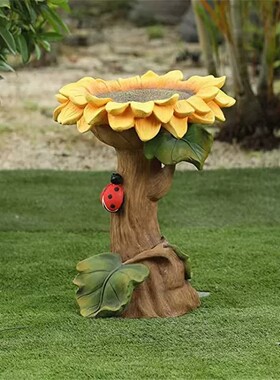树脂园艺庭院摆件太阳花甲壳虫小鸟饮水器向日葵工艺品摆件喂鸟器